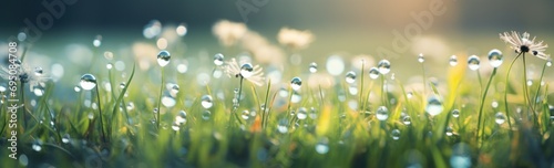 a beautiful grass field with some drops of water