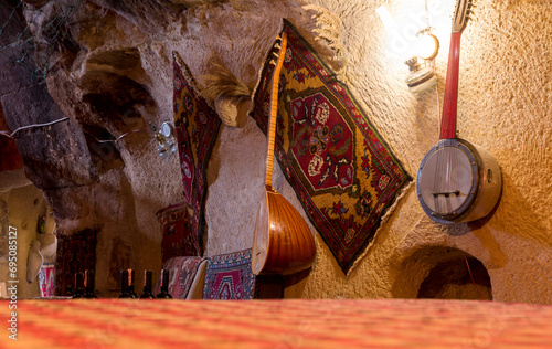 traditional Turkish plucked string instruments in a cafe cave house , Cappadocia, Turkey