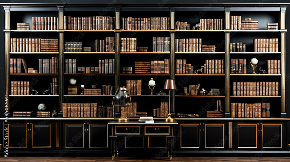 Old bookshelves with candles, lanterns and other decorative objects. Old bookshelves with candles, lanterns and other decorative objects.