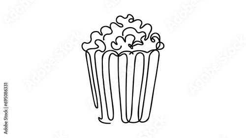 Continuous one line drawing of Popcorn. Popcorn Box line art drawing vector illustration