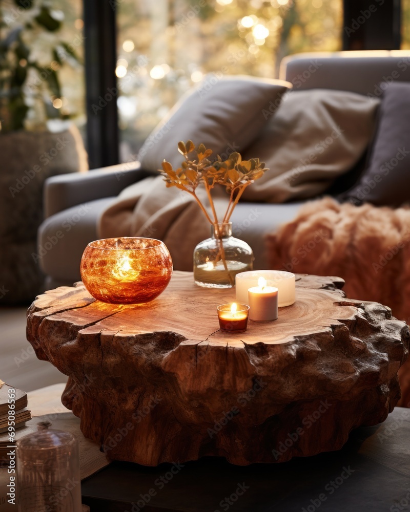 a coffee table made from a wooden log