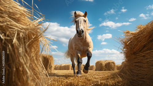 A  small horse is running through a field