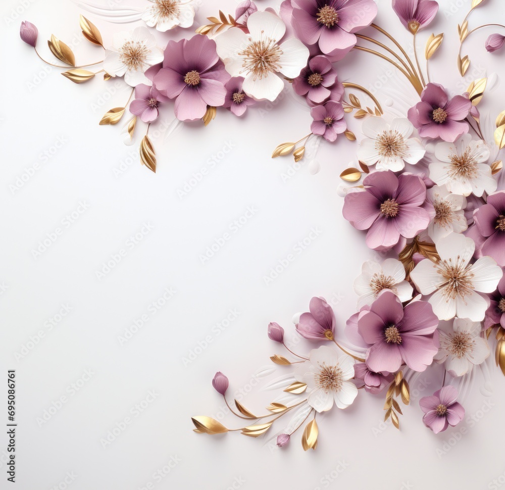 a frame decorated with purple and white flowers.