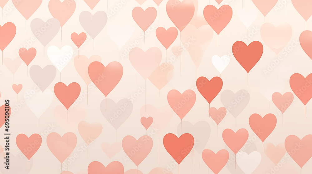 valentine's day themed pastel light orange background with flat hearts design