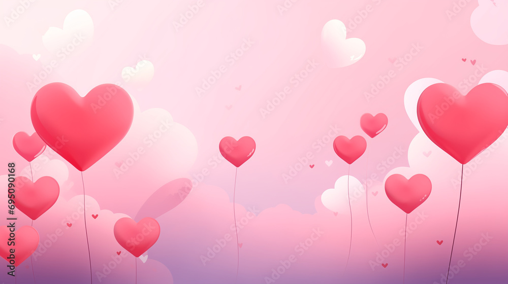 valentine's day themed pastel pink background with heart balloons and pink clouds
