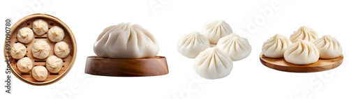 Set of Baozi Dumpling, Xiao long bao Chinese dumpling in Top and Side Perspective, Isolated on Transparent Background, PNG photo