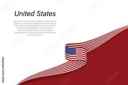 Wave flag of United States with copyspace background