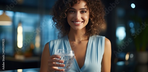 a young woman holding a glass of water