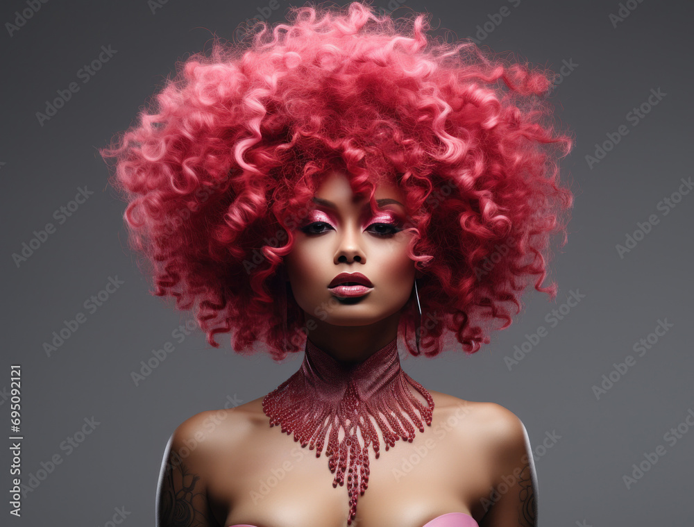 a woman with afro hair with red toy hairstyles