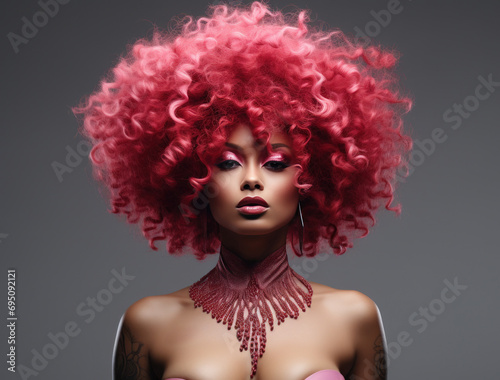 a woman with afro hair with red toy hairstyles