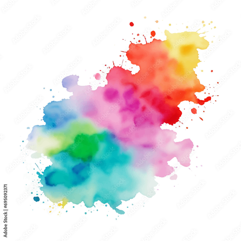 Colorful ink splashes on white, colorful watercolor splashes