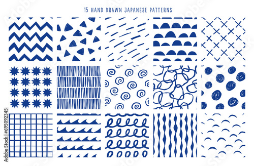 15種類の手描きのシンプルなシームレスパターンコレクション