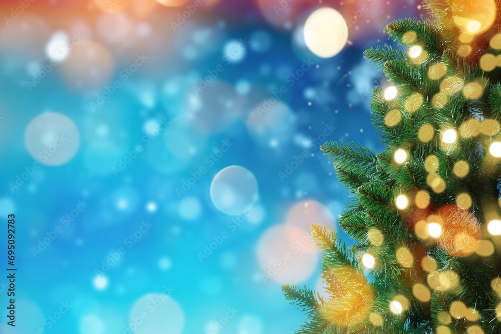 Christmas background with green tree in snow