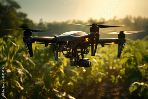 aerial view of farm drone flying over countryside, sunset