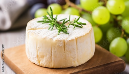 Artisanal soft cheese wheel with a creamy texture With rosemary