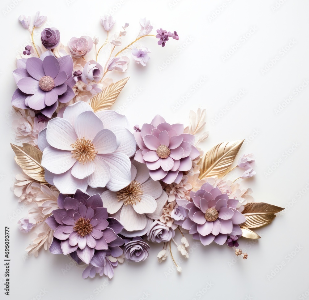 flowers and frame on white surface flowers and frame on white surface