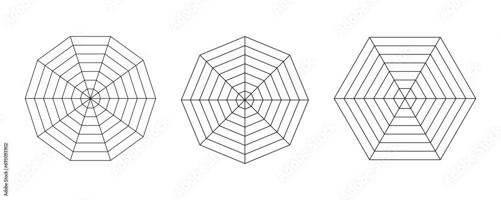 Radar, spider diagram templates. Polygon graphs. Spider mesh. Diagram ...
