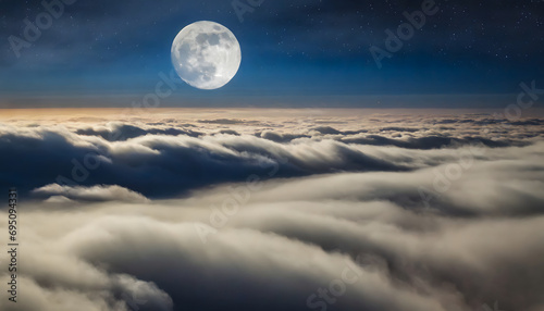 Celestial Tranquility - Moon Above the Clouds