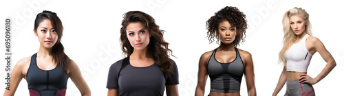 Set of Women with Athletic Attire: Featuring a Range of Fitness Looks, Isolated on Transparent Background, PNG