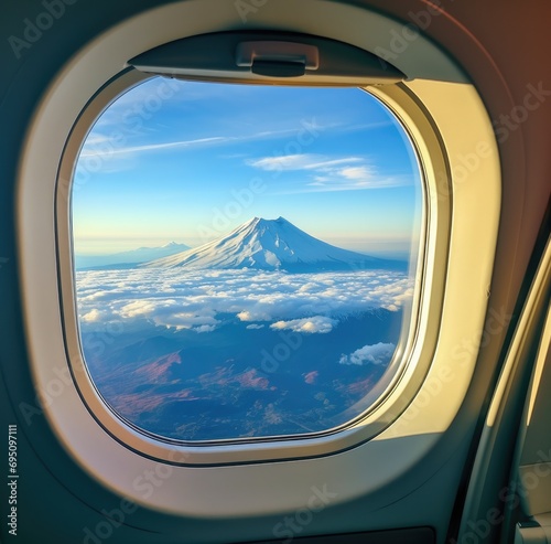 view of the mount mountain from the window of an airplane