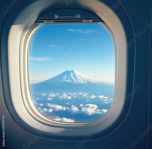 view of the mount mountain from the window of an airplane