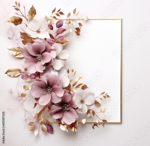 white frame with flower surrounded by gold leafs