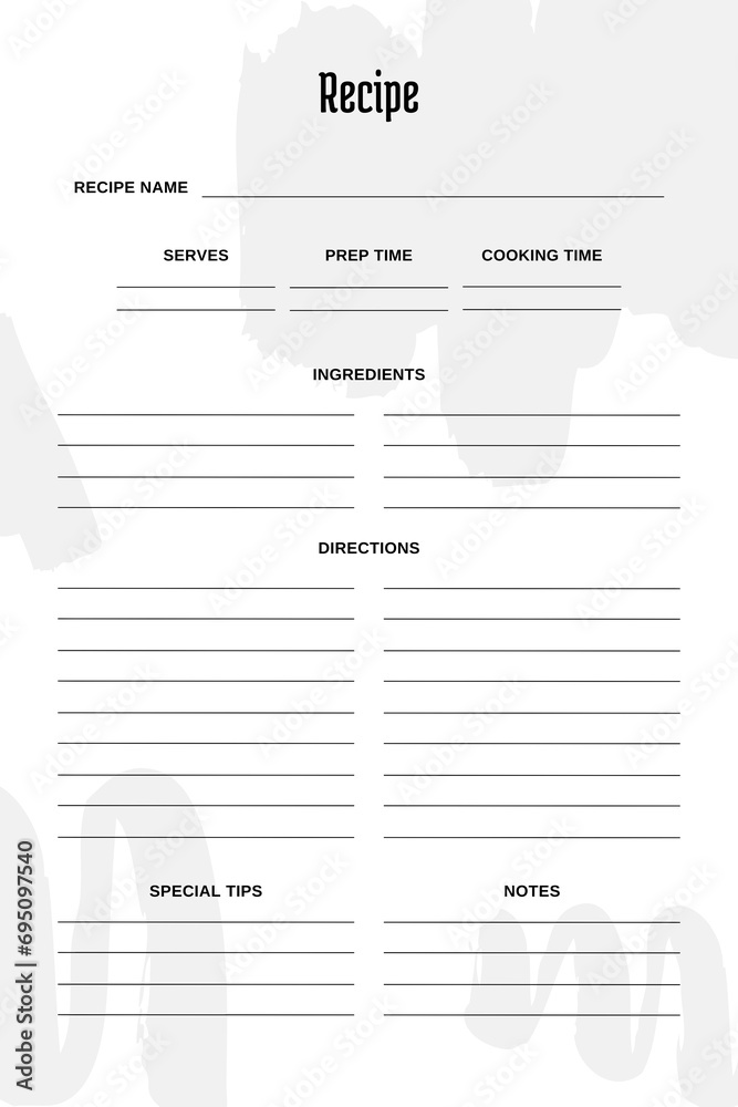 Blank Recipe Book Printable Template custom background with colors