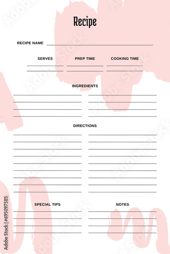 White blank paper blank recipe book printable template, colorful background
