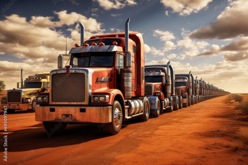 Car freight transport through the desert, close-up truck on sandy desert roads