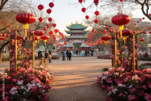 Park decorated for Chinese new year celebration