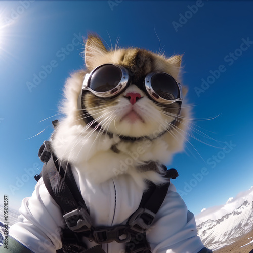A Stylish Cat with Goggles and a White Shirt. A cat wearing goggles and a white shirt © Vadim