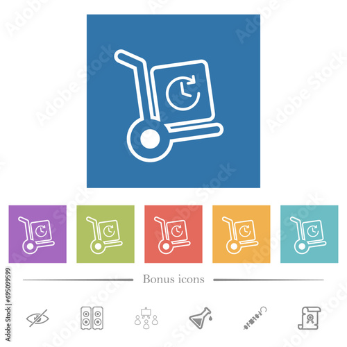 Express up parcel delivery outline flat white icons in square backgrounds photo