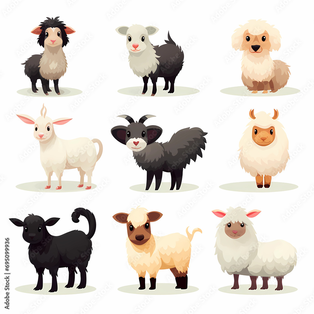 Fototapeta premium isolated set Cute farm animals on white background, animals, zoo