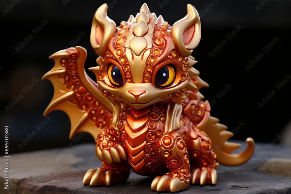 Adorable  Red Dragon Baby - Fantasy Chinese New Year  Decoration and Greetings, 3D Metallic