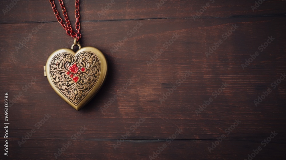 Heart-Shaped Locket with Blank Space for Copy Text