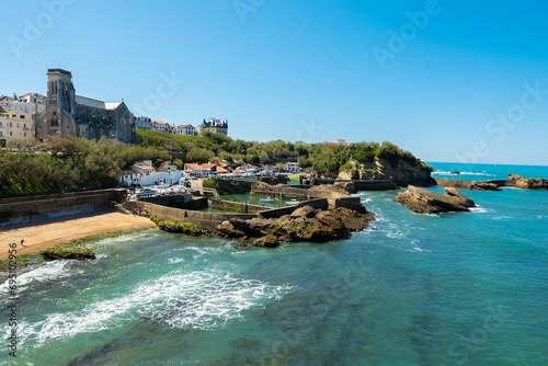 Scenic landscape of the beach and coastline of Biarritz, famous touristic destination in France. High quality Photography.