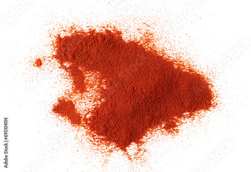 Stampa su tela Pile of red paprika powder scattered isolated on white, top view