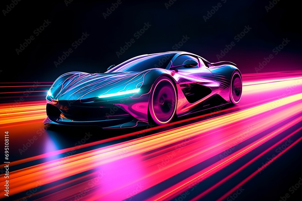 Dynamic Neon Pursuit, sports car, captivating image, high-speed pursuit, dynamic elegance
