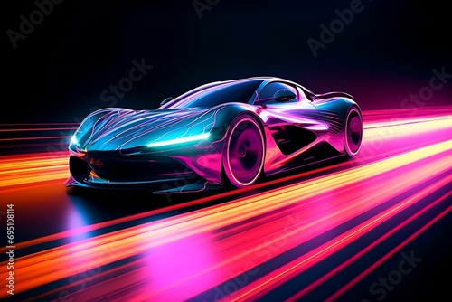 Dynamic Neon Pursuit, sports car, captivating image, high-speed pursuit, dynamic elegance