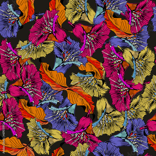  Seamless floral pattern with exotic bells flowers