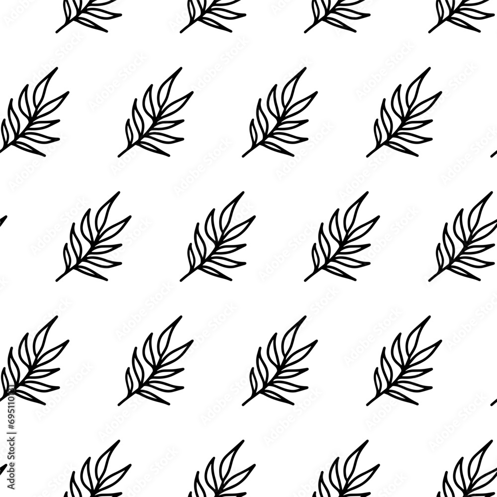 Fototapeta premium Branch of tropical flower seamless pattern Doodle with outline branch of tropical flowers background Tropical flower branch wrapper and wallpaper for gift, Valentine day, wedding, postcard invitation