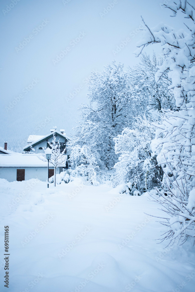wintertime in small german village covered with snow Garmish-Partenkirchen