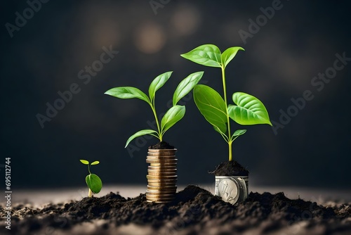 plants growing in bulbs green investment concept Rising money to invest A seedling is growing on a coin lying on the ground. financial growth concept