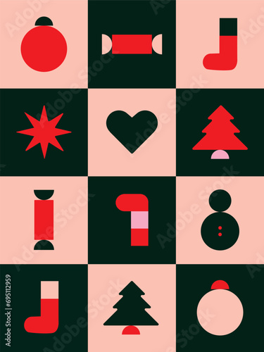 Merry Christmas graphic icons modern minimal illustrations creative holidays 