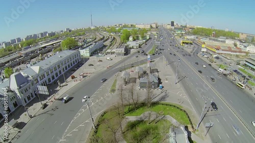 City traffic near Rizhsky railroad station at sunny spring day photo