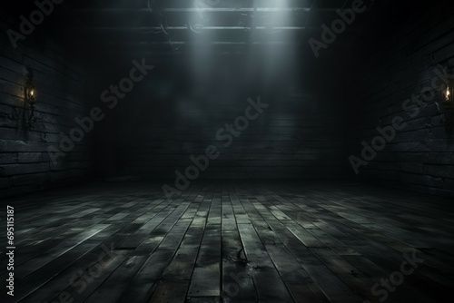 Haunting Halloween Dark horror background sets a mysterious stage with wooden planks © Muhammad Shoaib