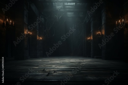 Spooky scene Mysterious Halloween atmosphere with chilling wooden planks backdrop