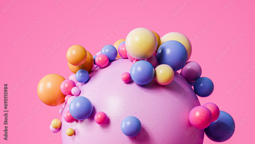 Abstract pink geometric background with spheres, 3d render