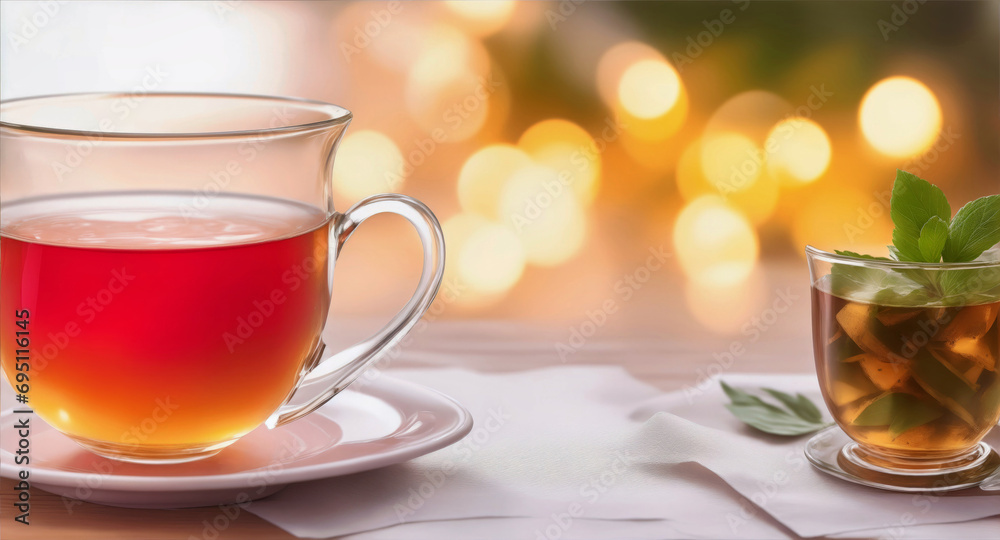 A Cup of Tea Next to a Glass of Tea A Cup of Tea Next to a Glass of Tea