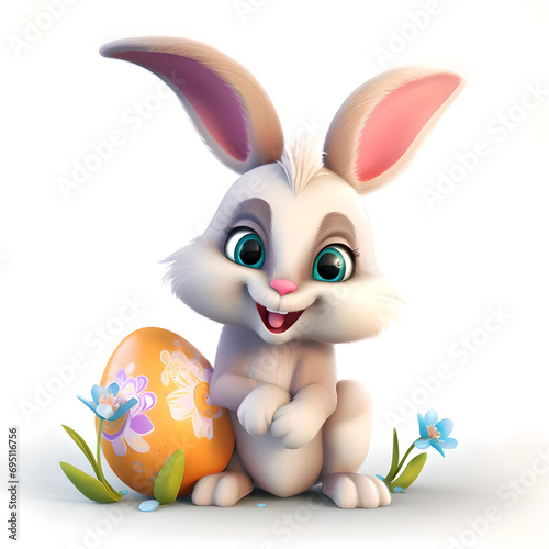Easter Bunny with Easter Eggs and Flowers